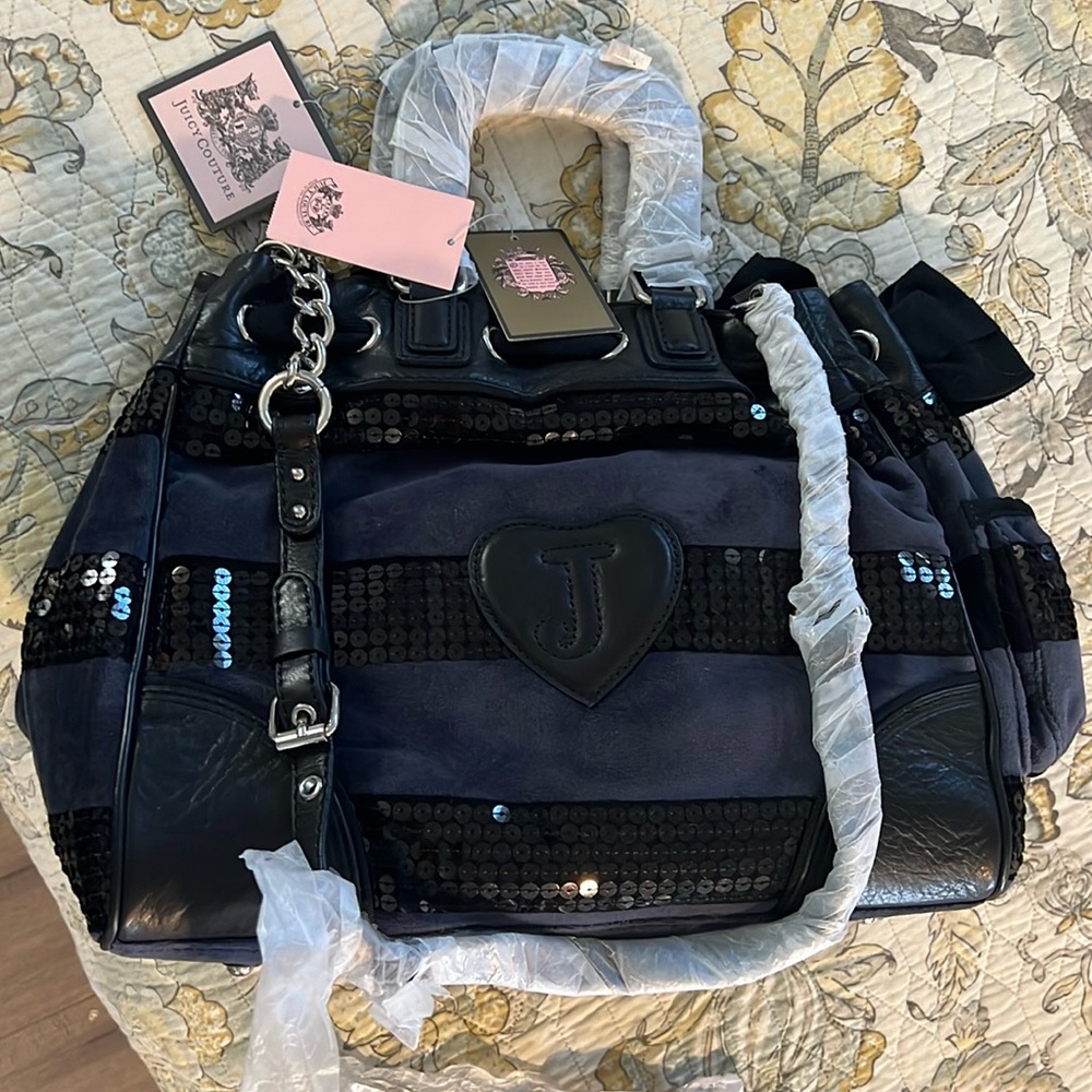 Juicy couture bag shoulder velvety blue and sequins black